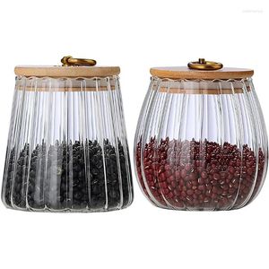 Storage Bottles Glass Coffee Nuts Canister Airtight Jar Petal Decorative Container With Bamboo Lid Handle Easy To Grasp 700ml Set Of 2