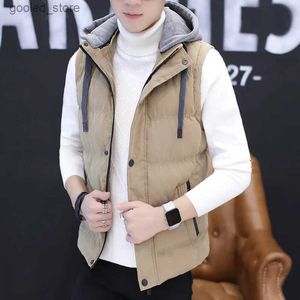 Herrvästar Nya koreanska herrtrender Höstvinter ner Cotton Campshoulder Casual ärmlös jacka Coat Boys 'Youth Vest Q231129