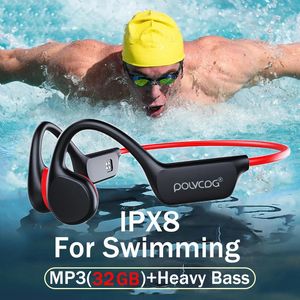 Headsets POLVCDG Bone Conduction Headset IPX8 32GB Bluetooth 5.3 Wireless Swimming Headset with Microphone Waterproof Exercise Fitness 231128