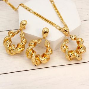 Wedding Jewelry Sets Dubai Set For Women Twisted Necklace Pendant Earrings 24K Gold Plated Copper African Bride Party Jewellery 231128