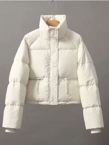 Damen Daunenparka Lässige kurze Winterjacke Frauen Stehkragen Reißverschluss High Street Coole Polsterung Mantel weiblich Pu-Leder Damenmäntel 231129