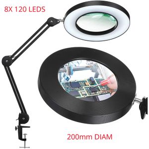 Büyüteçli gözlük 200mm diam 120 LED 8x büyüteç okumak için lehim istasyonu telefonu ile LED ışık standı aydınlatılmış büyüteç 231128