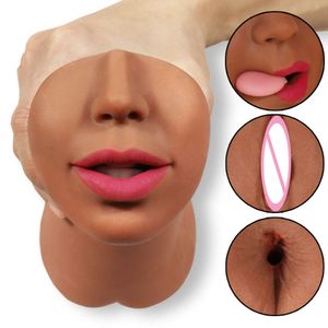 大人のおもちゃのマッサージ3 in 1膣肛門男性の口頭の真の深い喉の航空機カップフェラ
