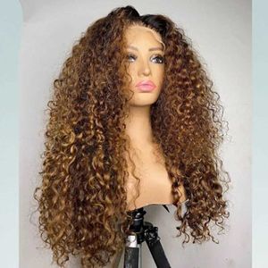 Syntetiska peruker ladi 13 * 4 Front Spets Wig Set Loose Deep Wave Liten Curly Long Hair Piano Color