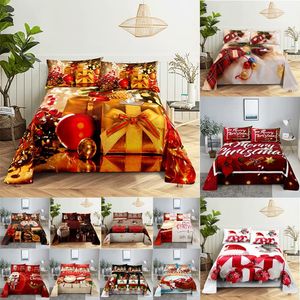 Ställ in julbedesplattan Set Linen Pillow Case Cover Bedding Home 3D HD Pudowcase Santa Claus för Single Double Twin King Textile