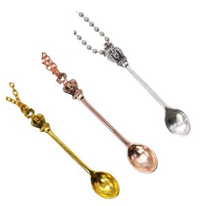 Metall Snuff Spoon Sniffer Snorter Necklace Design Crown Powder Snuff Tobacco Dry Herb Pipe Shovel Smoking Pill Bottle Bong Bong