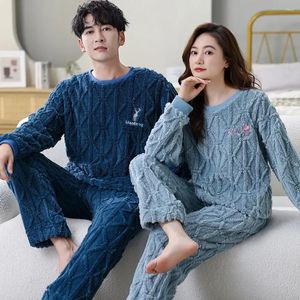 Women's Sleepwear Loose Couples For Pijama Pajamas Winter Solid Men Soft Comfortable Embroidery Mujer Set Thicken Warm Autumn Flannel