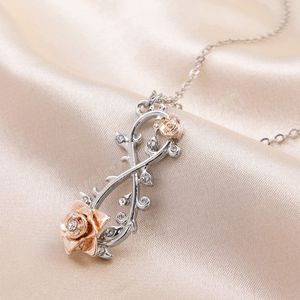 Mode Love Rose Necklace Natural Zircon Infinite Rose Pendant Necklace For Women Engagement Wedding Jewelry Anniversary Gift