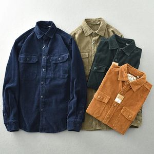 Camisas casuais masculinas vintage pesado pode cáqui veludo camisa masculina manga longa solta saco de carga camisa casual casaco 231128