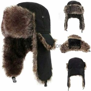 Beanie/Skull Caps Men's Winter Trapper Aviator Trooper Earflap Warm Russian Waterproof Ski Hat Bomber Cap Russian Warm Ear Protectors Hats J231130