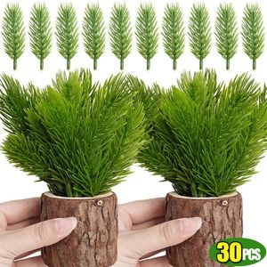 Decorative Flowers 30/10Pcs Green Artificial Pine Branch Christmas Ornament Fake Plant DIY Xmas Tree Wreath Gifts Decoration Needles Flower