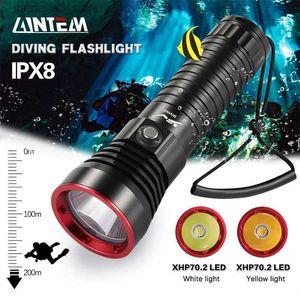 Facklor XHP70.2 Mest kraftfulla LED -dykningslampor Undervattensfiske Torch 8000lm IPX8 Vattentät dyklamplantern av 26650 Q231130