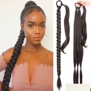 Ponytails Long Straight Braided Ponytail Wrap Around Hair Extensions Diy 85Cm Natural Black Blonde Braid Synthetic Hairpieces For Wome Dhcxn