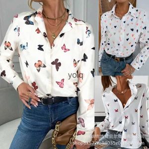 Damenblusen Hemden Mode Herbst und Winter Schmetterlingsdruck Hemd Elegante Langarm Einreiher Bluse S-5XLyolq