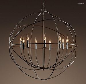 Chandeliers Rustic Iron Orb Chandelier-A FOUCAULT's Global Style Suspension Handing Lamp 4 Sizes For Living Room Kitchen El PA0279