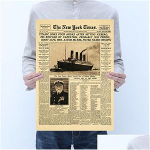 Naklejki ścienne klasyczny plakat History York Times Titanic Siptreck Old Spaper Retro Kraft Paper Dekoracja Dekoracja Drop dostawa gar dhe0j