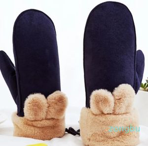 Wholesale-Winter Warm Mitten Ladies Cashmere Gloves Wholesale Thick Korean Cute Hanging Neck Gloves Outdoor Eldiven Handschoenen Fashion
