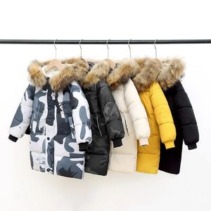 Para baixo casaco crianças engrossar quente casaco meninos inverno real pele com capuz longo parkas meninas algodão para baixo jaquetas outerwears crianças adolescentes roupas 231129