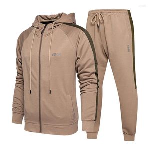 Herren-Trainingsanzüge für Herren, Frühling und Herbst, lässig, Pullover, Hose, zweiteilig, modisch, Sport, Retro, lockere Kontrastfarbe, Anzug, Herrenkleidung