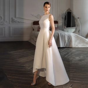 2024 Proste klasyczne kobiety sukienki ślubne bez rękawów Otwórz High Low Satin Bride Gowns Robe de Mariee