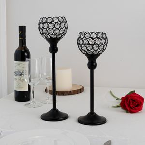 Titolari di candele di cristallo nero set di 2 11,8 