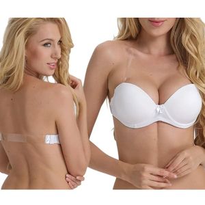 BHs Vgplay Pushup Frauen BH Solide Weiß Gepolsterte Trägerlose Dessous Rückenfreie Transparente Riemen Neckholder Bralette Große Tasse A B C D E 231129