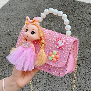 Handväskor Sweet Princess Small Shoulder Bags Pearl Handle Children S Chain Crossbody Bag Glores Baby Girls Accessories Purse 231130
