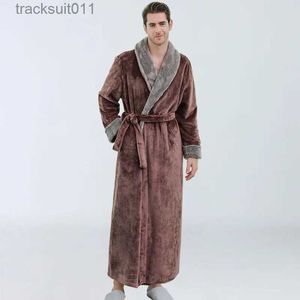 Men's Robes Fdlak Men's Flannel Bathrobe 2022 Winter New Long Thick Warm Sleepwear Long Sle Dressing Gown Casual Home Wear L231130