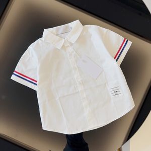 baby t shirt Kid designer clothe Short sleeve summer Lapel white shirt Fashion formal attire Red and blue stripe design