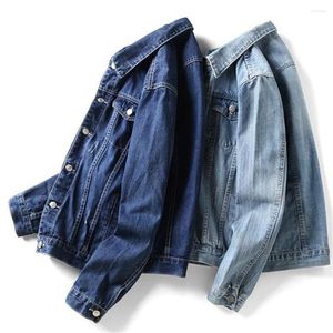 Mens Jackets 고품질 폭격기 데님 외부웨어 남성 찢어진 구멍 lt Blue Jean 2023 가을 봄 의복 세탁 코트