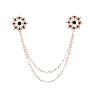 Brosches Fashion Rudder Tassel Chain for Women Men Crystal Rhinestone Anchor Badge Lapel Pins Luxulry smycken Tillbehör