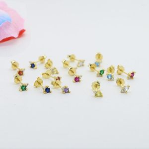 Stud Earrings 925 Sterling Silver Colorful Birthstone CZ Small Gold Plated Stacking Minimal Delicate Dainty Girl Women Earring