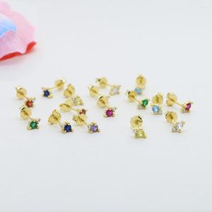 Studörhängen 925 Sterling Silver Colorful Birthstone CZ Liten Gold Plated Stacking Minimal Delicate Dainty Girl Women Earring