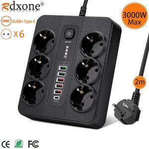 Strömremsor Förlängningssladdar Surge Protectors EU Strip European Plug 3000W Socket Overload Protection Multi USB Charger C med Switch 231130