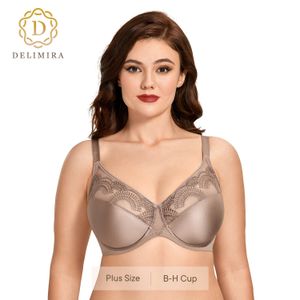 Bra's Transparenta Floral Lace Minimizer BH Plus Size Unline Underwire Full täckning Stor Bust DD E F G H 231129