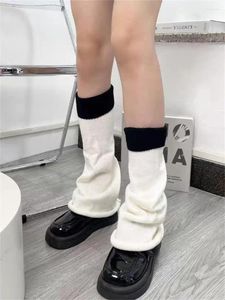 Kadın Çorap Y2K Seksi Kızlar Örme Orta Tüp Yığılmış Gösteri İnce Kontrast Renk Çok yönlü geniş bacak Sıcak Yün Kadınlar JK Kapak