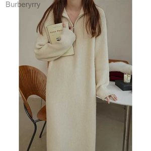 Basic Casual Dresses Japanese Lazy Style Over Knee Long Lapel Loose Knit Dress for Women in Autumn and Winter Luxury Clothing PulloversL231130