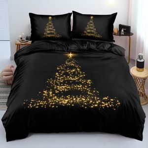 Conjuntos de cama Luxo Preto Ouro Árvore de Natal 3 Pcs Rainha King Full Size Duvet Cover Bedding Set Colcha para uma criança 200x200 240x220 231129
