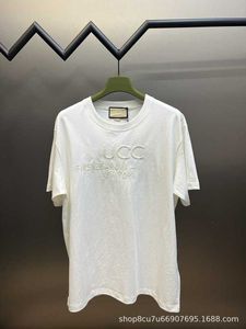 Tシャツの男性s正しいバージョンGファミリーローマ文字刺繍ピュアコットンラウンドネック半袖カジュアルルーズと女性シャツINS