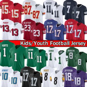 Stitched Youth kid Football Jersey Micah Parsons Trevon Diggs CeeDee Lamb Jalen Hurts Brown DeVonta Smith Christian McCaffrey Brock Purdy Patrick Mahomes Gardner