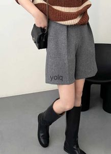 Women's Shorts Wool Pleated Grey Brown Fall Winter Slim Straight Casual Wide Leg Suityolq