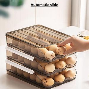 Organisation Automatisk Auto Scrolling Eggs Rack Holder Storage Box Plastic Eggs Basket Container Dispenser Organiser Closet For Reque