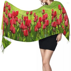 Ethnic Clothing Winter Tassel Scarf Tulips Women Cashmere Scarves Neck Head Warm Pashmina Lady Shawl Wrap Bandana