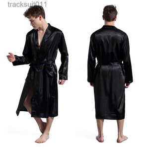 Erkekler Cüppeler Kimono Saten Buz İpek Banyo Çorna Erkekler İçin Büyük Boyut Çöp Kimono Hombre Largo Katı Lüks Erkek Kimono Robe Badjas Mannen L231130