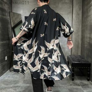 Robes masculinos de alta qualidade Yukata Haori Homens Japonês Longo Kimono Cardigan Sarai Venha Roupas Nightwear Jaqueta Robe Kimono Yukata Haori L231130