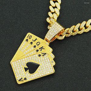 Kolye Kolyeleri Hip Hop Kristal Poker Bling 13mm genişlikli Miami Küba Zincir Kolye Erkekler Buzlu Çıkış Rapçi Takı Drop