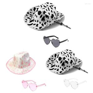 Berets Handmade Wedding Party Bride Cowgirl Hat With Heart Sunglasses Bridal Western Cow Print Fedoras Sunproof Tools