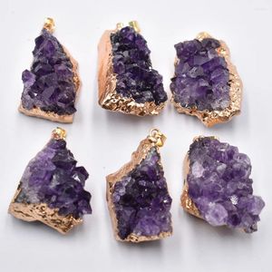 Pendant Necklaces 6pcs Druzy Irregular Random Natural Amethysts Quartz Geode Cut Necklace Crystal Piont Stone Drusy Healing