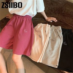 Pantaloncini da donna elastica in vita casual spiaggia da spiaggia versione coreana Abbigliamento dimensione ad alta vita da ricamo lunare pantaloncini donne estate 230428