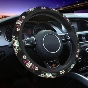 Steering Wheel Covers Sweet Skulls Floral Mexico Gothic For Women Men Car Accessories One Size Accesorios Auto Elastic Print